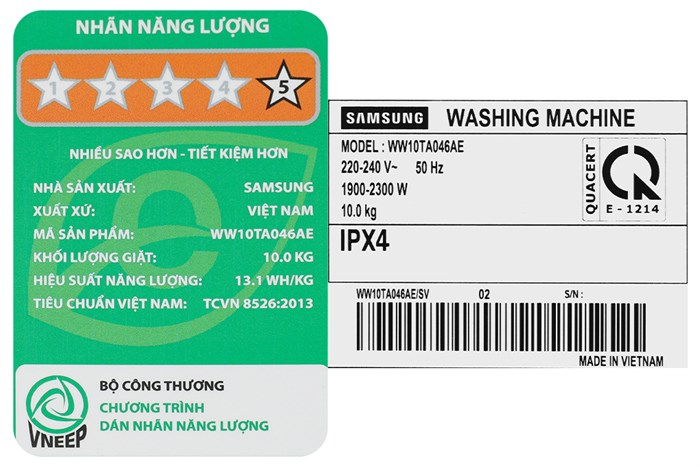 Máy giặt Samsung Lồng ngang Inverter 10 kg WW10TA046AE/SV